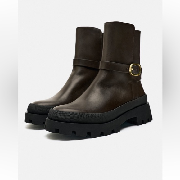 Zara lug sole leather ankle boots - Picture 4 of 8